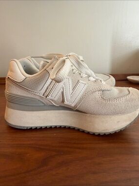 New Balance Women's Platform Sneakers in white & gray